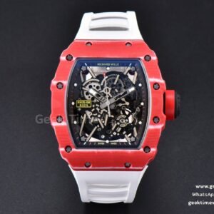 RM035-02 42mmx50mm Red Carbon ZF Zifferblatt an weißem Kautschukarmband NH05A V5