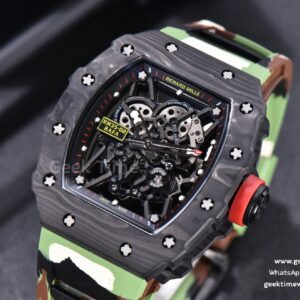 RM035-02 KVF Skeleton Dial Red on Green Camouflage Rubber Strap MIYOTA8215 V3