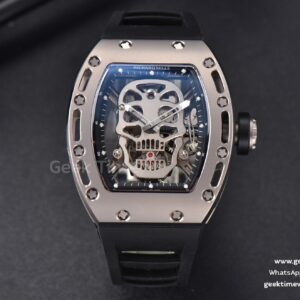 RM052 Skull Titan Real Tourbillon 50mmx42mm JBF skelettiertes Zifferblatt an schwarzem Kautschukarmband