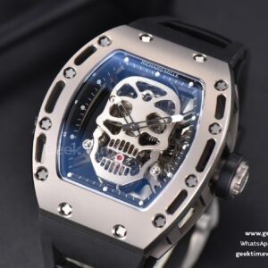 RM052 Skull Titanium Real Tourbillon 50mmx42mm JBF Skeleton Dial on Black Rubber Strap
