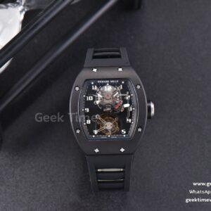RM001 Tourbillon PVD JBF 47mm Black Skeleton Dial Black Rubber Strap