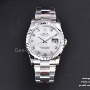 DateJust 36mm SS GMF glatte Lünette weißes Perlmutt-Zifferblatt Diamant-Indizes Oyster-Armband VR3235