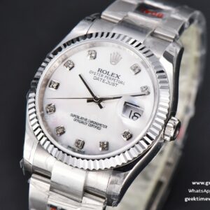 DateJust 36mm SS GMF Smooth Bezel White MOP Dial Diamond Marker Oyster Bracelet VR3235