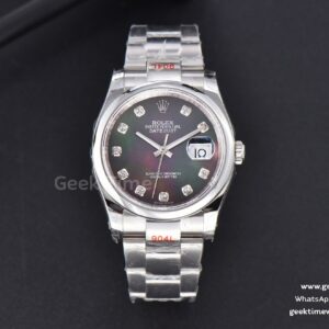 DateJust 36mm SS GMF glatte Lünette graues Perlmutt-Zifferblatt Diamant-Indizes Oyster-Armband VR3235