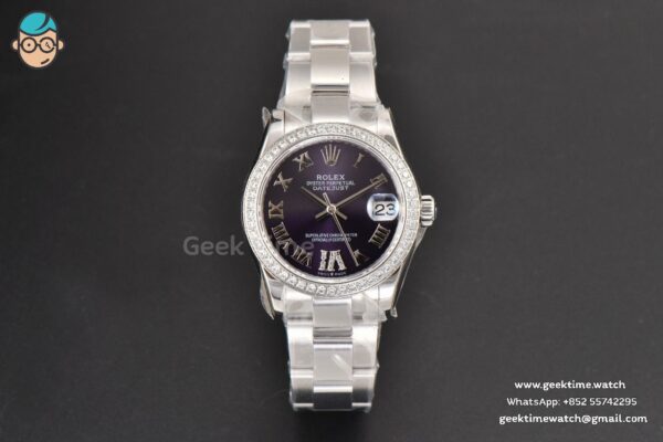 DateJust 31MM Ladies 904L WF Diamond Purple Dial Diamond Roma Marker Oyster Bracelet A2671 - Image 2