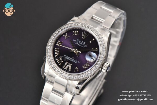 DateJust 31MM Ladies 904L WF Diamond Purple Dial Diamond Roma Marker Oyster Bracelet A2671