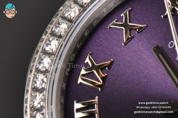 DateJust 31MM Ladies 904L WF Diamond Purple Dial Diamond Roma Marker Oyster Bracelet A2671 - Image 4