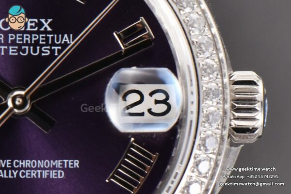 DateJust 31MM Ladies 904L WF Diamond Purple Dial Diamond Roma Marker Oyster Bracelet A2671 - Image 7