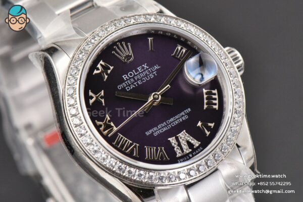 DateJust 31MM Ladies 904L WF Diamond Purple Dial Diamond Roma Marker Oyster Bracelet A2671 - Image 10
