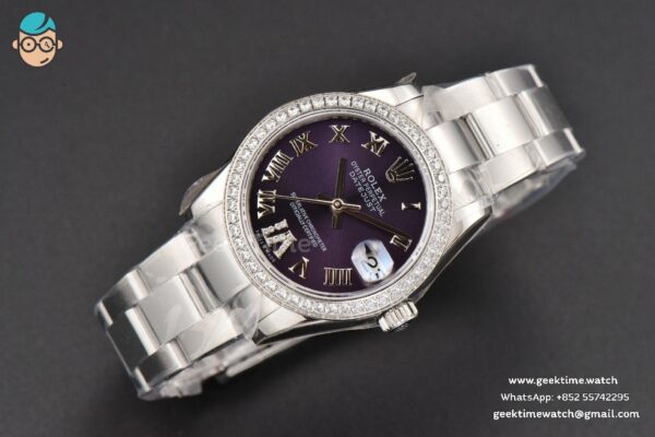 DateJust 31MM Ladies 904L WF Diamond Purple Dial Diamond Roma Marker Oyster Bracelet A2671 - Image 13