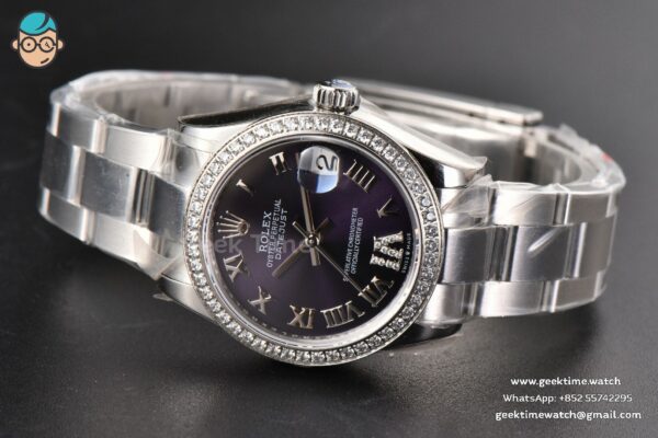 DateJust 31MM Ladies 904L WF Diamond Purple Dial Diamond Roma Marker Oyster Bracelet A2671 - Image 14