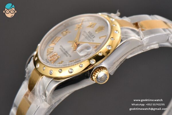 DateJust 31MM Ladies 904L YG/SS WF Diamond Smooth White Dial Roma Marker Oyster Bracelet A2671 - Image 9