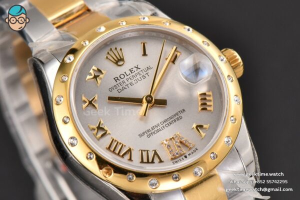 DateJust 31MM Ladies 904L YG/SS WF Diamond Smooth White Dial Roma Marker Oyster Bracelet A2671 - Image 10