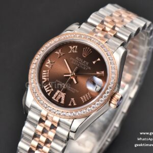 DateJust 31MM Ladies 904L RG/SS WF Diamond Brown Dial Diamond Roma Marker Jubilee Bracelet A2671