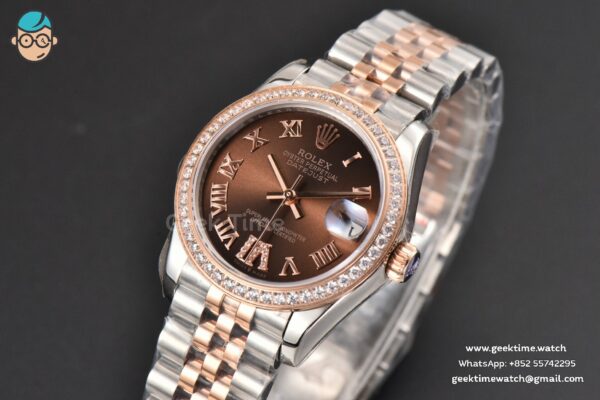 DateJust 31MM Ladies 904L RG/SS WF Diamond Brown Dial Diamond Roma Marker Jubilee Bracelet A2671