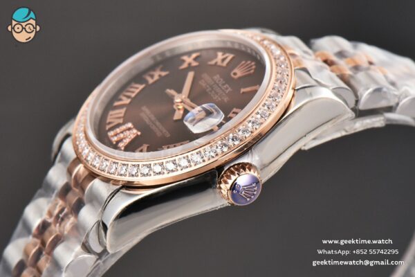 DateJust 31MM Ladies 904L RG/SS WF Diamond Brown Dial Diamond Roma Marker Jubilee Bracelet A2671 - Image 9