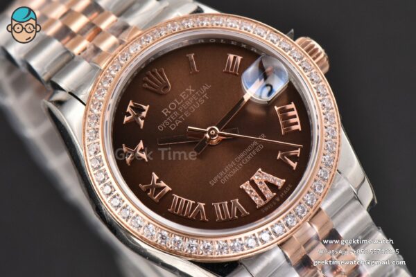 DateJust 31MM Ladies 904L RG/SS WF Diamond Brown Dial Diamond Roma Marker Jubilee Bracelet A2671 - Image 10