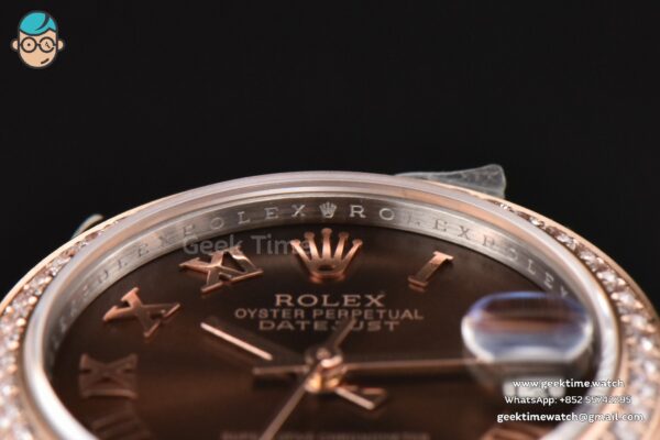 DateJust 31MM Ladies 904L RG/SS WF Diamond Brown Dial Diamond Roma Marker Jubilee Bracelet A2671 - Image 11