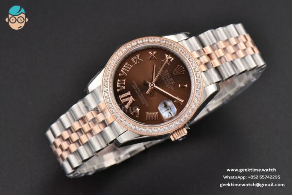 DateJust 31MM Ladies 904L RG/SS WF Diamond Brown Dial Diamond Roma Marker Jubilee Bracelet A2671 - Image 13