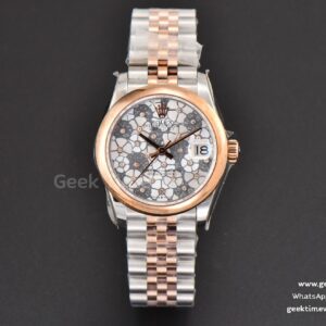 DateJust 31mm Ladies 904L RG/SS WF esfera plateada lisa con flores brazalete Oyster A2671