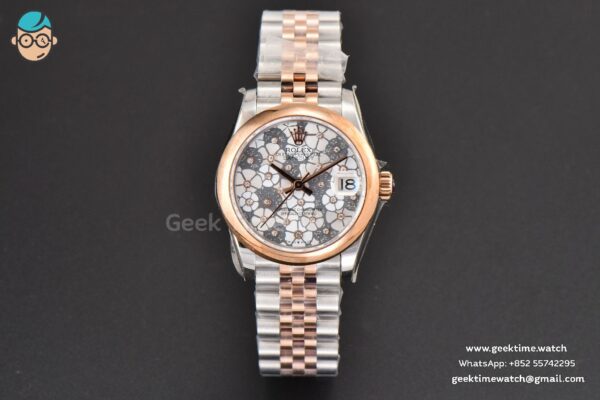 DateJust 31MM Ladies 904L RG/SS WF Smooth Silver Flowers Dial Oyster Bracelet A2671 - Image 2