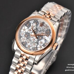 DateJust 31MM Ladies 904L RG/SS WF Smooth Silver Flowers Dial Oyster Bracelet A2671