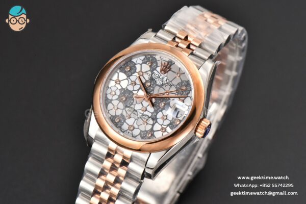 DateJust 31MM Ladies 904L RG/SS WF Smooth Silver Flowers Dial Oyster Bracelet A2671