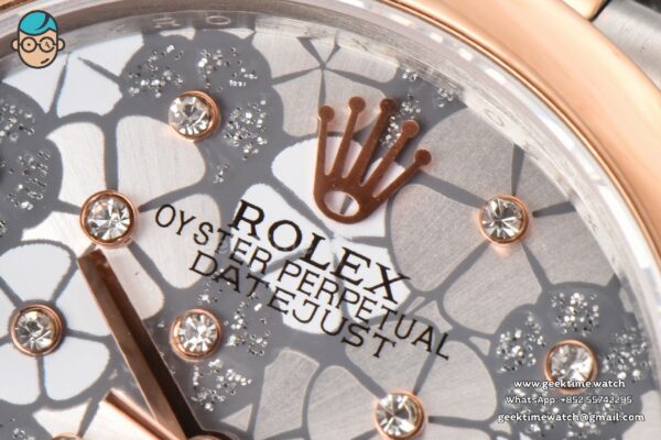 DateJust 31MM Ladies 904L RG/SS WF Smooth Silver Flowers Dial Oyster Bracelet A2671 - Image 3