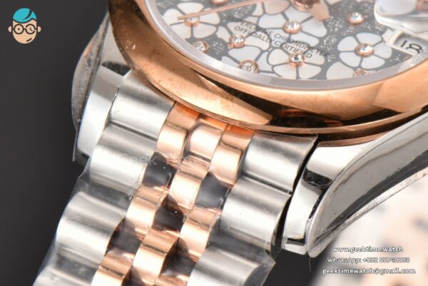 DateJust 31MM Ladies 904L RG/SS WF Smooth Silver Flowers Dial Oyster Bracelet A2671 - Image 8