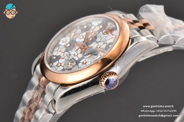 DateJust 31MM Ladies 904L RG/SS WF Smooth Silver Flowers Dial Oyster Bracelet A2671 - Image 9