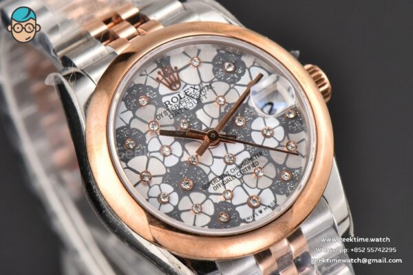 DateJust 31MM Ladies 904L RG/SS WF Smooth Silver Flowers Dial Oyster Bracelet A2671 - Image 10