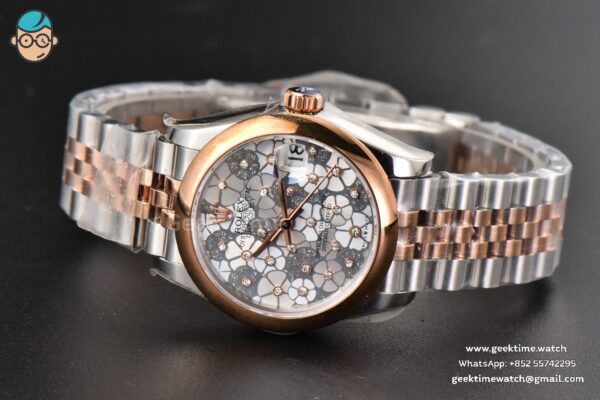 DateJust 31MM Ladies 904L RG/SS WF Smooth Silver Flowers Dial Oyster Bracelet A2671 - Image 14