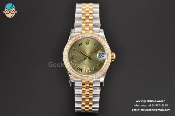 DateJust 31MM Ladies 904L YG/SS WF Diamond Green Dial Roma Marker Jubilee Bracelet A2671 - Image 2