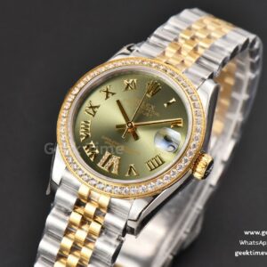 DateJust 31MM Ladies 904L YG/SS WF Diamond Green Dial Roma Marker Jubilee Bracelet A2671
