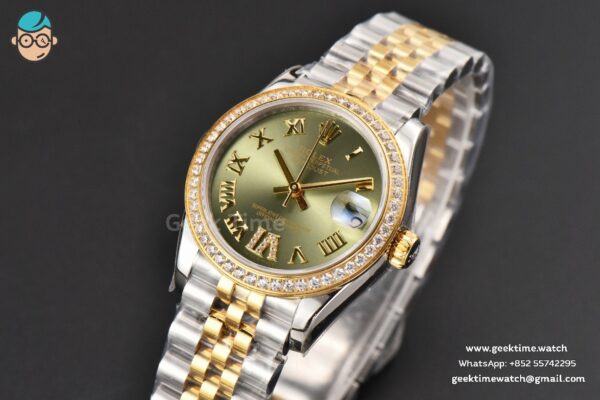 DateJust 31MM Ladies 904L YG/SS WF Diamond Green Dial Roma Marker Jubilee Bracelet A2671