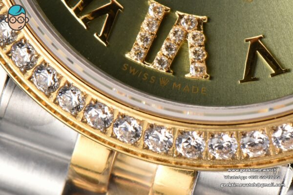 DateJust 31MM Ladies 904L YG/SS WF Diamond Green Dial Roma Marker Jubilee Bracelet A2671 - Image 6