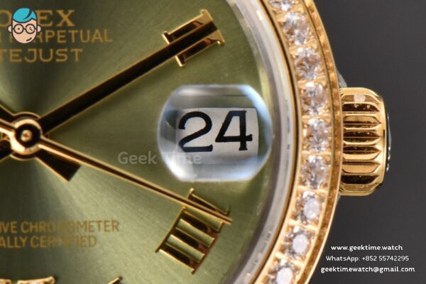 DateJust 31MM Ladies 904L YG/SS WF Diamond Green Dial Roma Marker Jubilee Bracelet A2671 - Image 7