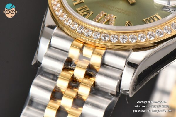 DateJust 31MM Ladies 904L YG/SS WF Diamond Green Dial Roma Marker Jubilee Bracelet A2671 - Image 8