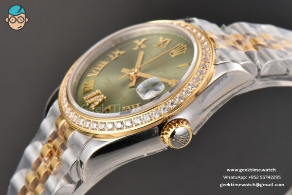 DateJust 31MM Ladies 904L YG/SS WF Diamond Green Dial Roma Marker Jubilee Bracelet A2671 - Image 9