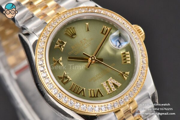DateJust 31MM Ladies 904L YG/SS WF Diamond Green Dial Roma Marker Jubilee Bracelet A2671 - Image 10