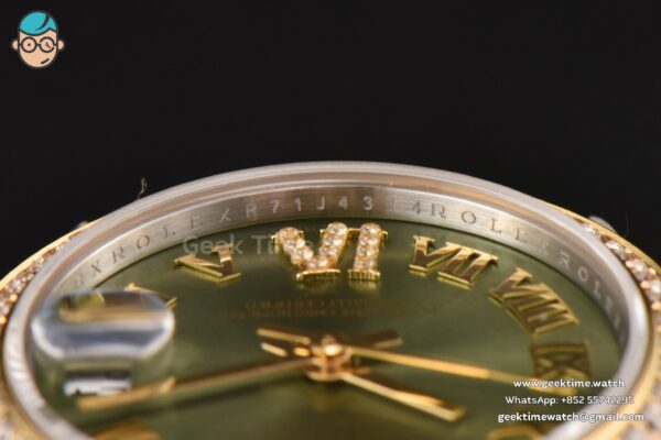 DateJust 31MM Ladies 904L YG/SS WF Diamond Green Dial Roma Marker Jubilee Bracelet A2671 - Image 12