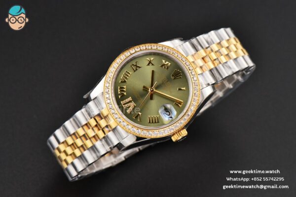 DateJust 31MM Ladies 904L YG/SS WF Diamond Green Dial Roma Marker Jubilee Bracelet A2671 - Image 13