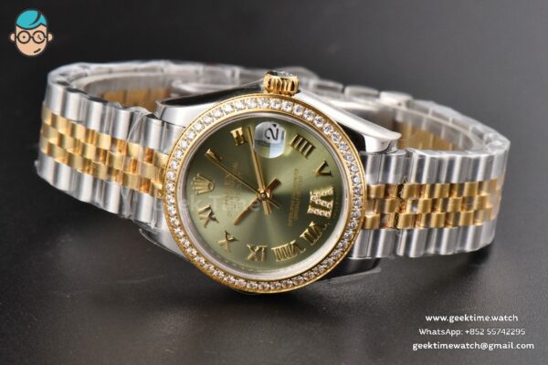 DateJust 31MM Ladies 904L YG/SS WF Diamond Green Dial Roma Marker Jubilee Bracelet A2671 - Image 14