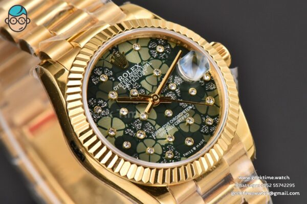 DateJust 31MM Ladies 904L YG WF Flowers Dial Oyster Bracelet A2671 - Image 10