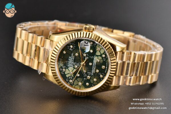 DateJust 31MM Ladies 904L YG WF Flowers Dial Oyster Bracelet A2671 - Image 14