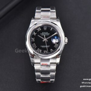 DateJust 36mm SS GMF Smooth Bezel Black Dial Roma Marker Oyster Bracelet VR3235