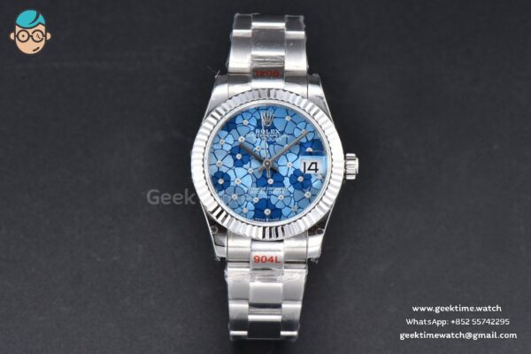 DateJust 31MM 904L GMF Fluted Bezel Blue Flowers Dial Oyster Bracelet A2824 - Image 2
