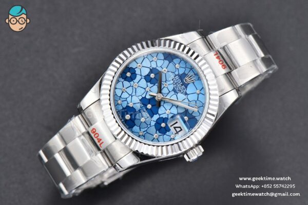 DateJust 31MM 904L GMF Fluted Bezel Blue Flowers Dial Oyster Bracelet A2824 - Image 3