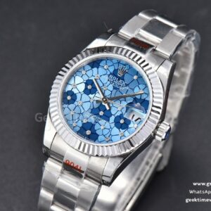 DateJust 31MM 904L GMF Fluted Bezel Blue Flowers Dial Oyster Bracelet A2824