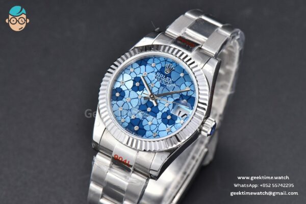 DateJust 31MM 904L GMF Fluted Bezel Blue Flowers Dial Oyster Bracelet A2824